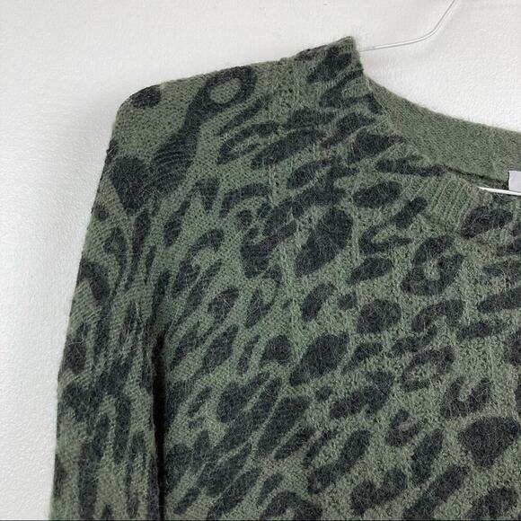 RAILS Wool/Alpaca Blend Joanna Animal Print Crewneck Sweater in Olive Leopard - Picture 6 of 12